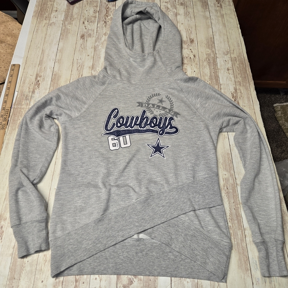 Dallas Cowboys Girls XL 16 Hoodie Gray NFL Team Apparel Est 60 Crisscross